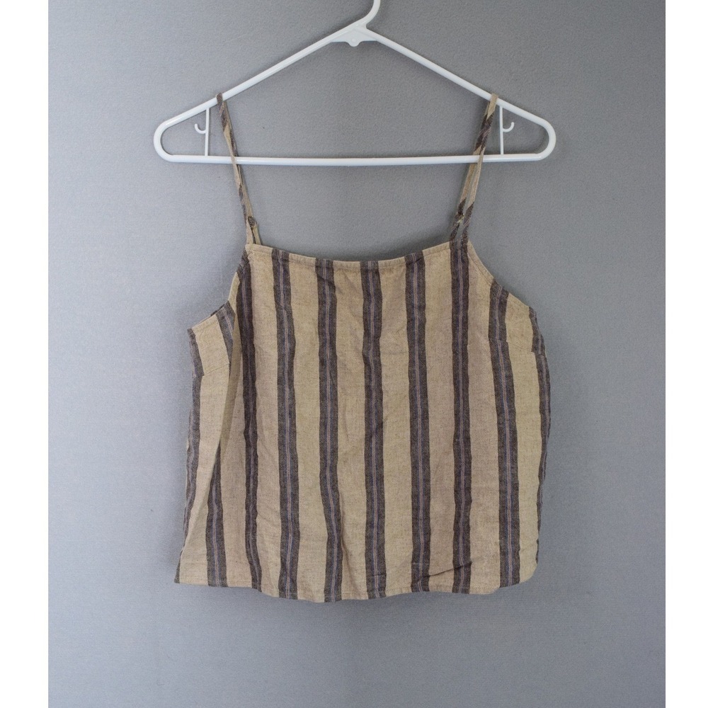 Z Supply X Evereve Ria Linen Stripe Cami Small Linen Tan Brown Tank Top New